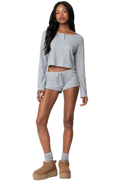 Edikted Teddy Waffle Shorts In Gray-melange
