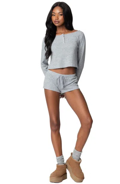 Edikted Teddy Waffle Shorts In Gray-melange