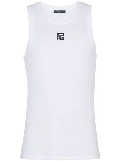 Balmain Logo-embroidered Tank Top In White