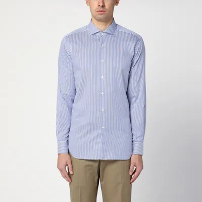 Xacus Small Striped Light Blue Cotton Travel Shirt In Blue