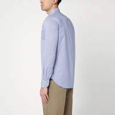 Xacus Small Striped Light Blue Cotton Travel Shirt In Blue