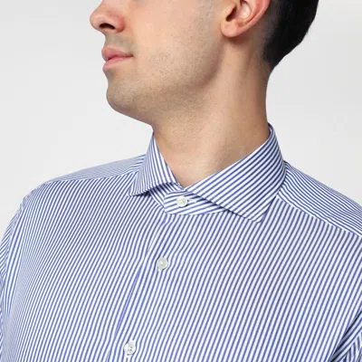 Xacus Small Striped Light Blue Cotton Travel Shirt In Blue