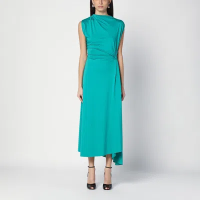 Victoria Beckham Womens Peacock Drape Front Assymmetric Stretch-jersey Maxi Dress In Light Blue