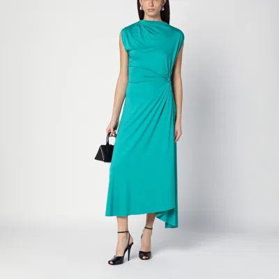 Victoria Beckham Womens Peacock Drape Front Assymmetric Stretch-jersey Maxi Dress In Light Blue