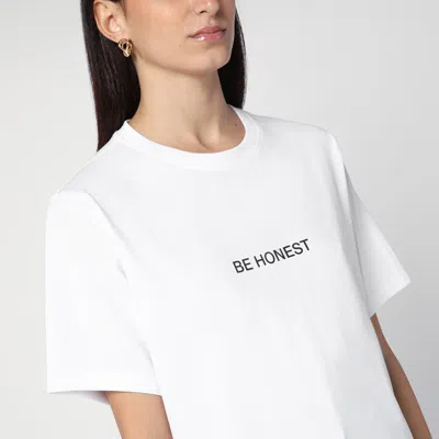 Victoria Beckham White Crewneck T-shirt With Slogan Print On The Front In Cotton Woman