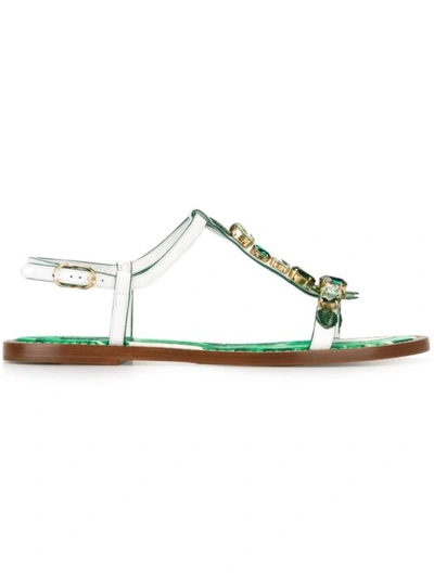 Dolce & Gabbana Crystal Embellished Flat Leather Sandals