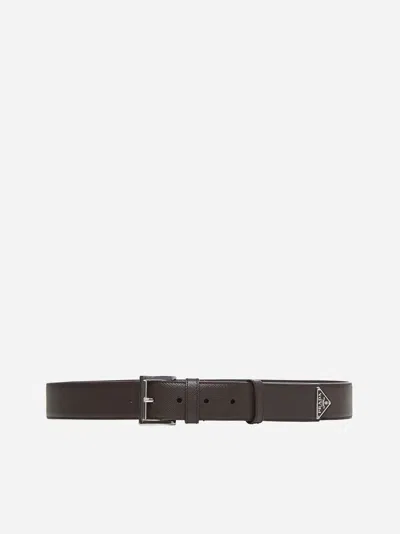 Prada Saffiano Leather Belt In Coffee