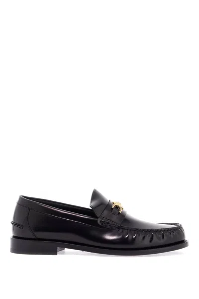 Versace Horsebit-embellished Croc-effect Patent-leather Loafers In Black