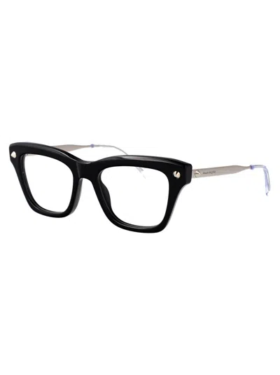 Alexander Mcqueen Am0484o Glasses In Black-silver-transparent