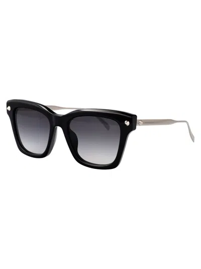 Alexander Mcqueen Square-frame Sunglasses In Black-silver-grey