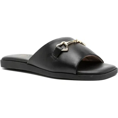 Love Moschino Buckle Detailing Leather Slides In Black