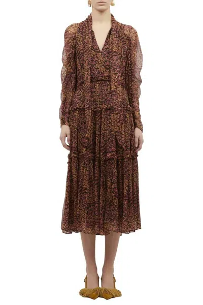 Ulla Johnson Idalia Metallic Thread Floral Long Sleeve Silk Dress In Multi