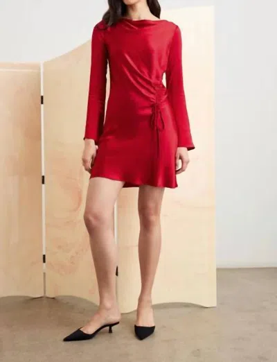Rails Alessandra Long Sleeve Ruched Satin Dress In Red