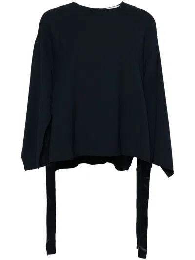 Erika Cavallini Semi-couture Navy Blue Cady Texture Blouse In Blue