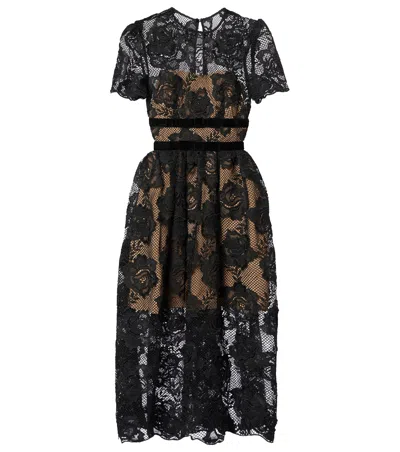Self-portrait Prairie Guipure Lace Midi Dress In Black