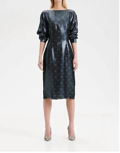 Halo O-logo Sequin Jacquard Midi Dress In Steel Blue In Blue