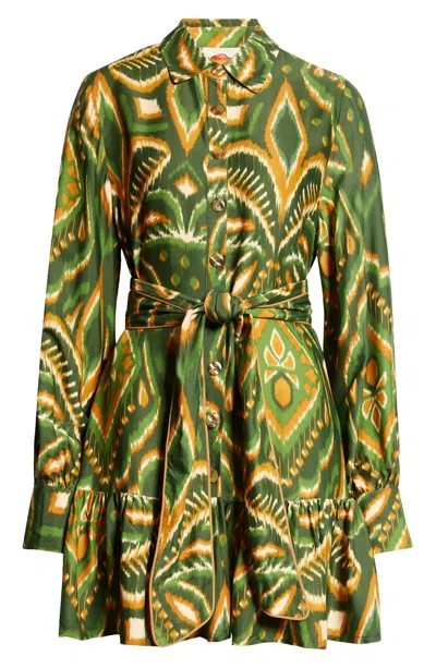 Farm Rio Pineapple Ikat Mini Dress In Green In Multi