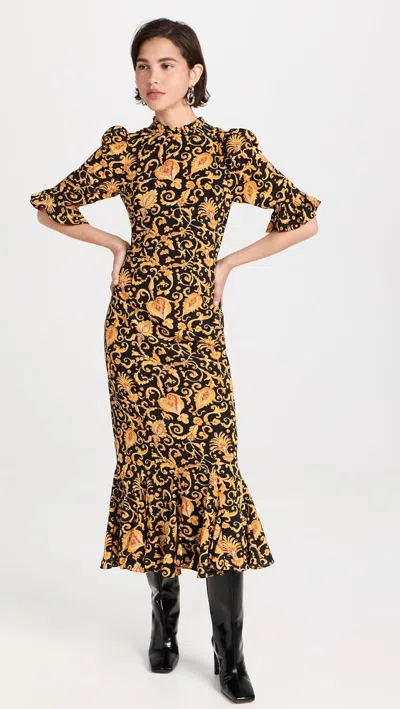 Rhode Felix Baroque-print Midi Dress In Multi