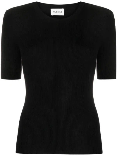 P.a.r.o.s.h Wool Crew Neck Top With Ribbed Texture In Black