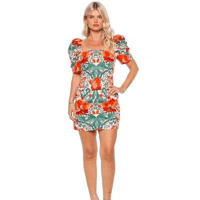 Cara Cara Women Kelly Egret Wild Blossoms Square Neck Puff Sleeves Mini Dress In Multi