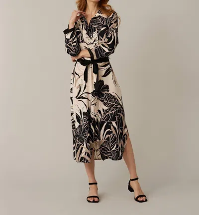 Joseph Ribkoff Tropical Print Dress In Beige/black In Multi