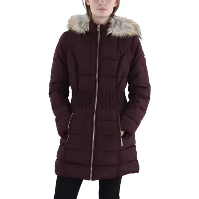 Laundry By Shelli Segal Womens Faux Fur Trim Hooded Puffer Jacket In Multi