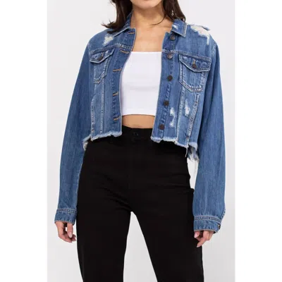 Cello Katrina Destroyed Fitted Denim Jacket In Dark Denim In Blue