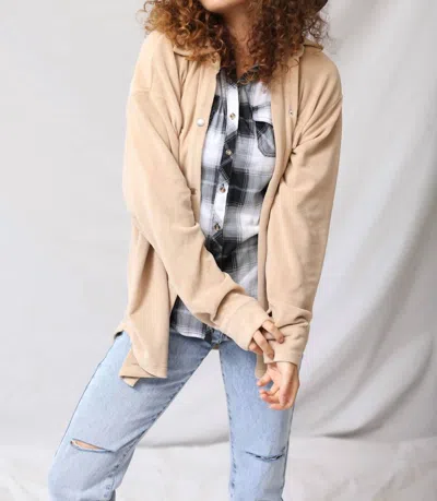 Bailey Rose Soft Teddy Button Up Jacket In Beige In Beige