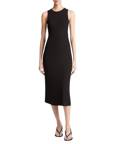 Vince Ribbed High-neck Tank Dress In Black In Black