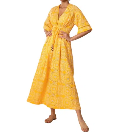 Shoshanna Eyelet Gazelle Caftan Dress In Marigold In Gold