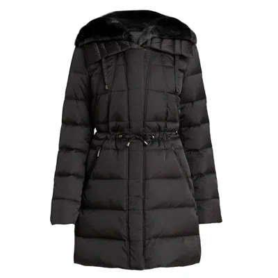 Laundry By Shelli Segal Women's Quilted Faux Fur Puffer Jacket Coat In Black In Black