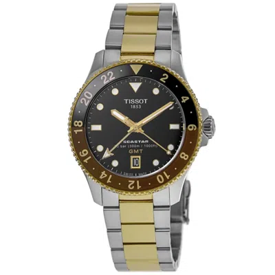 Tissot Seastar 1000 Quartz Gmt Root Beer Yellow Gold Pvd Steel Men's Watch T120.852.22.051.00 In Black