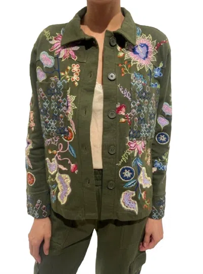 Johnny Was Pacifica French Terry Jacket In Dark Army In Green