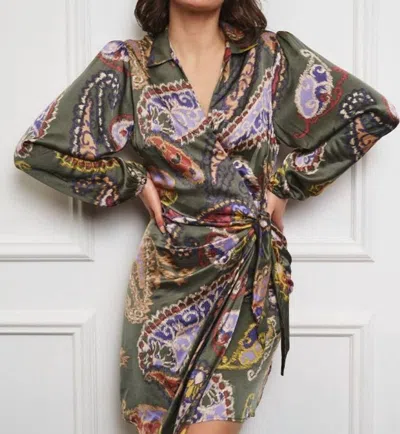 Esqualo Divanna Dress In Dark Sage Green/multicolored Print In Multi