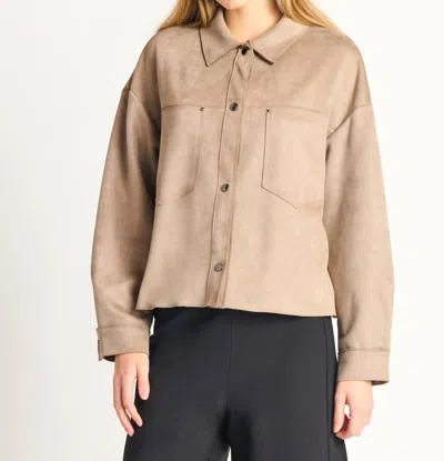 Dex Faux Suede Button Front Jacket In Taupe In Grey