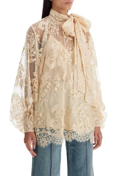 Zimmermann Illustration Pussy-bow Scalloped Cotton-blend Lace Blouse In White