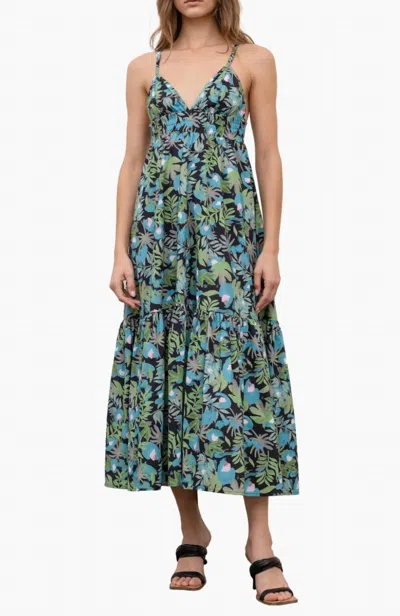 Moon River Sweetheart Floral Midi Dress In Botanical In Multi