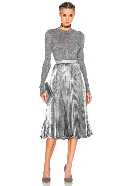 Shop Christopher Kane Lurex Pleated Hotfix Skirt In Silver