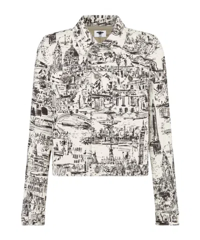 Dior Logo Embroidered Denim Coat In White
