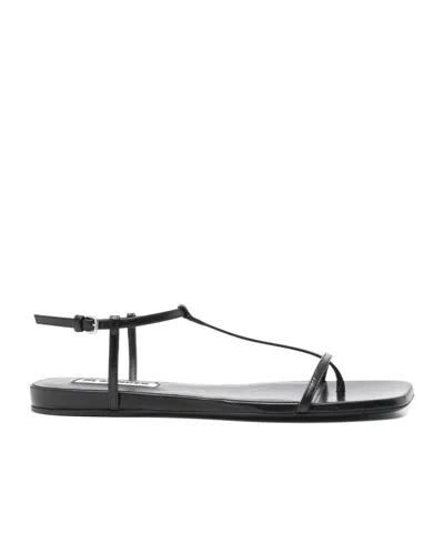Jil Sander Women Black Sandals With Ankle Buckle Closure In Leather Woman In Black