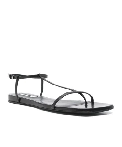Jil Sander Women Black Sandals With Ankle Buckle Closure In Leather Woman In Black