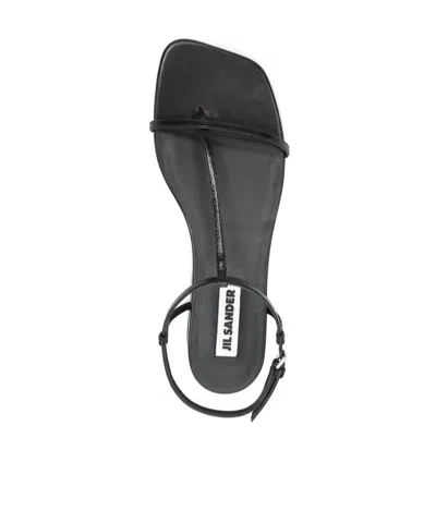 Jil Sander Women Black Sandals With Ankle Buckle Closure In Leather Woman In Black