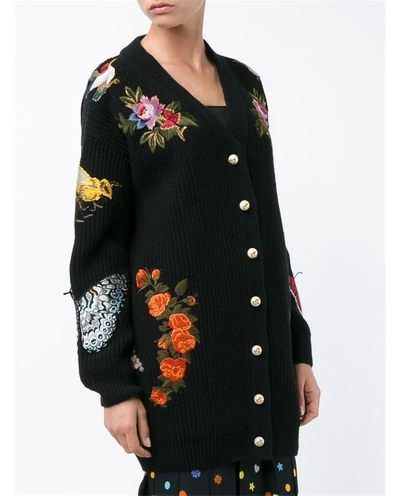 Shop Gucci Oversized Embroidered Ribbed Wool Cardigan