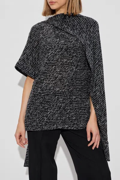 Balmain Script Print Silk Blouse In Black