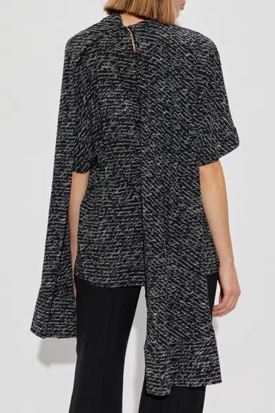 Balmain Script Print Silk Blouse In Black