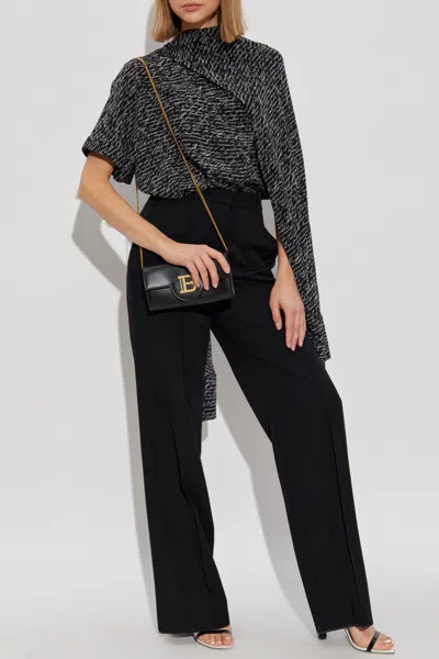 Balmain Script Print Silk Blouse In Black