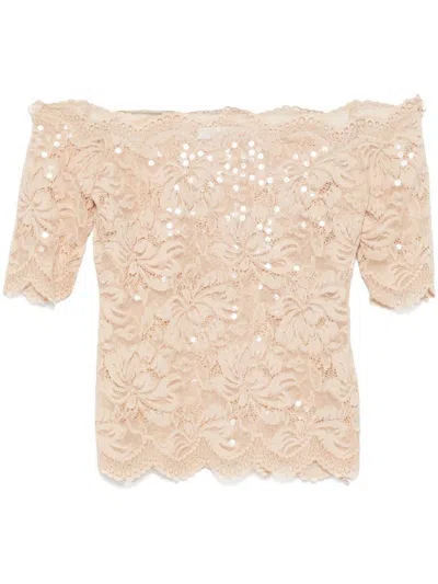 Shop Rabanne Sequined Top With Wide Collar In Beige