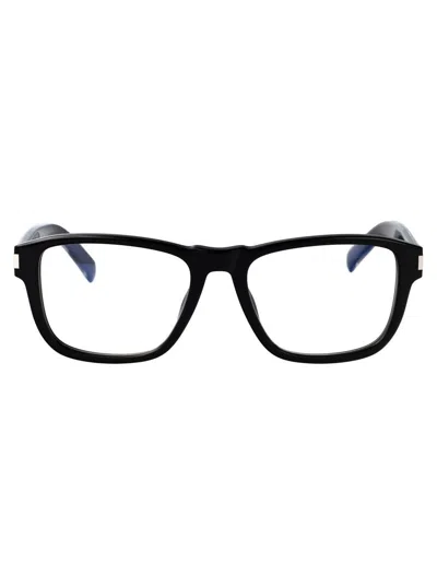 Saint Laurent Rectangle-frame Glasses In Black-crystal-transparent