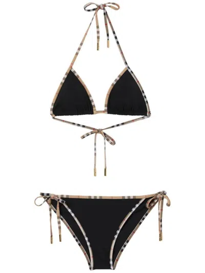 Burberry Black Vintage Check Detail Mata Triangle Bikini In Black