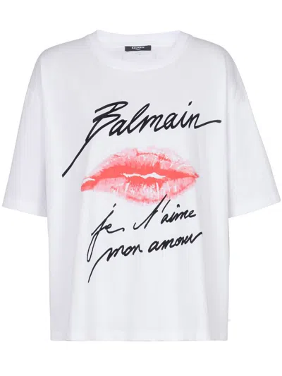 Balmain Graphic Kiss Print T-shirt With Relaxed Fit In White